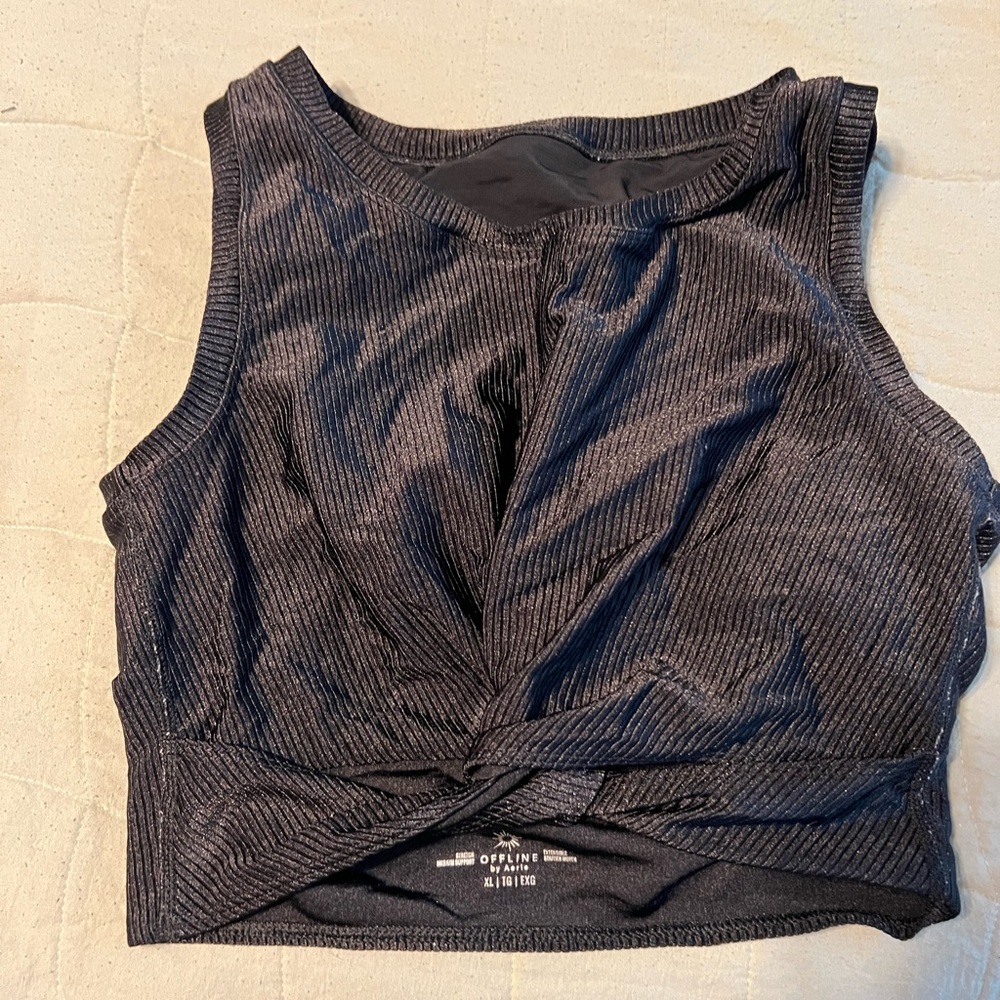 Women's Black Ribbed Twist-Front Tank Top (built in support)